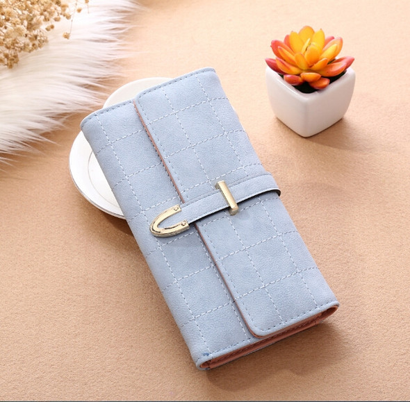 Women Purse Thread Plaid Leather Fashion Design With Polyester Phone Bag Long Slim Ladies Wallet(Light blue)