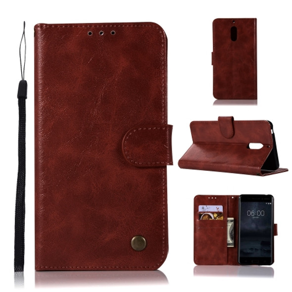 For Nokia 6 Retro Copper Buckle Crazy Horse Horizontal Flip PU Leather Case with Holder & Card Slots & Wallet & Lanyard(Wine red)