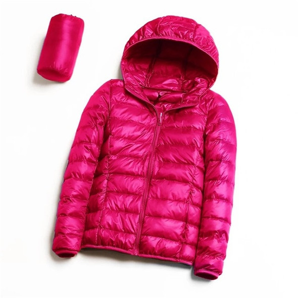 Casual Ultra Light White Duck Down Jacket Women Autumn Winter Warm Coat Hooded Parka, Size:M(Rose Red)