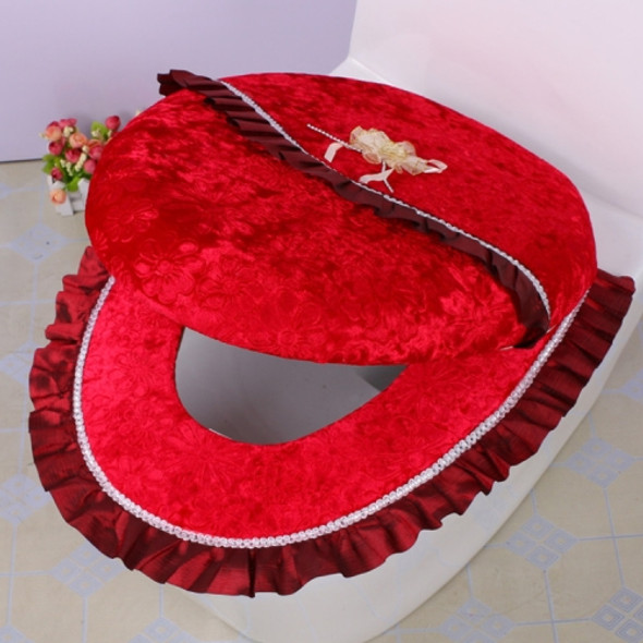 2 PCS /Set Pasted Toilet Seat Cushion Set Closestool Washable Soft Warmer Cover Pad Cushion(Red)