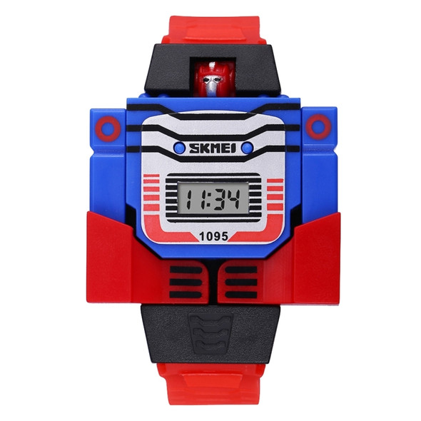 SKMEI Transformation Toy Shape Changing Removable Dial Digital Movement Children Watch with PU Plastic Cement Band(Red)