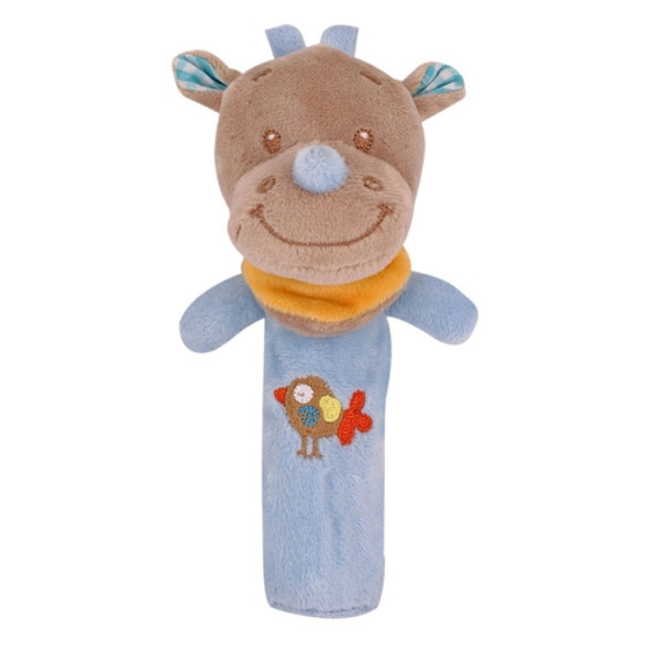 Cartoon Animal Hand Bell Rattle Interactive Toy Child Comfort Hand Grabbing Soft Plush Baby Toy(Rhinoceros)