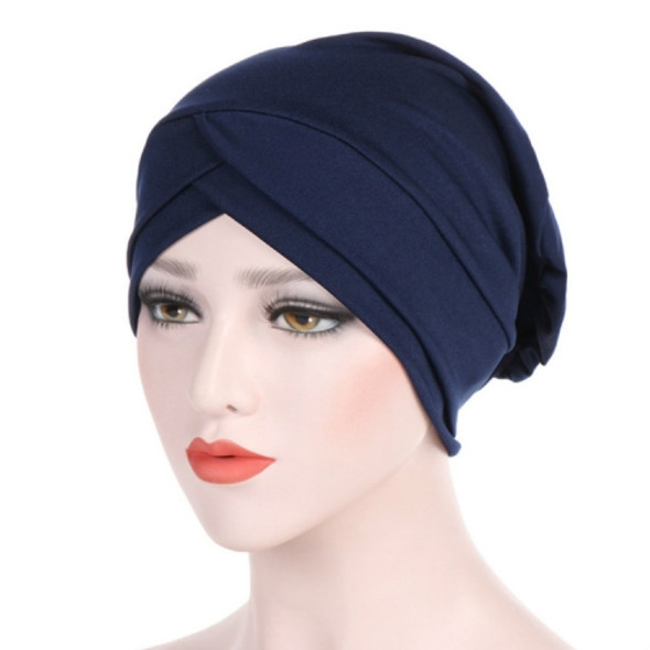 Modal Stretch Cloth Forehead Cross Headscarf Cap Chemotherapy Cap(Navy)