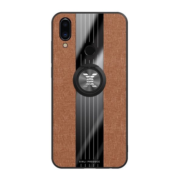 For Meizu Note 9 XINLI Stitching Cloth Texture Shockproof TPU Protective Case with Ring Holder(Brown)