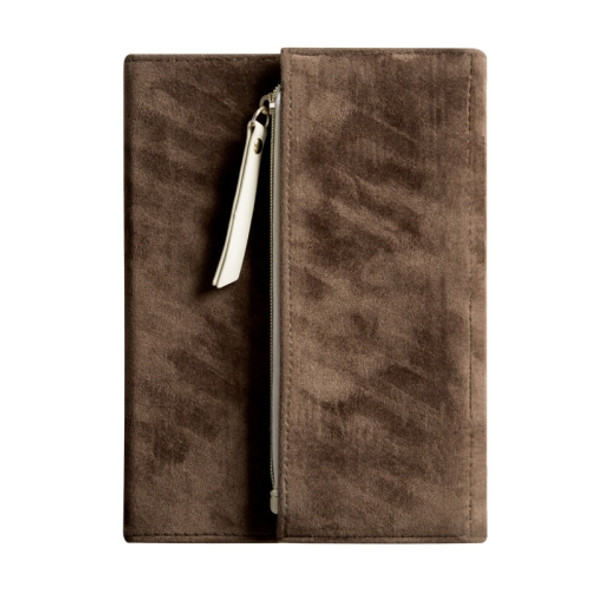 B6 Portable Suede Cover Tri-folding Notebook Diary Book with Storage Bag(Dark Coffee)