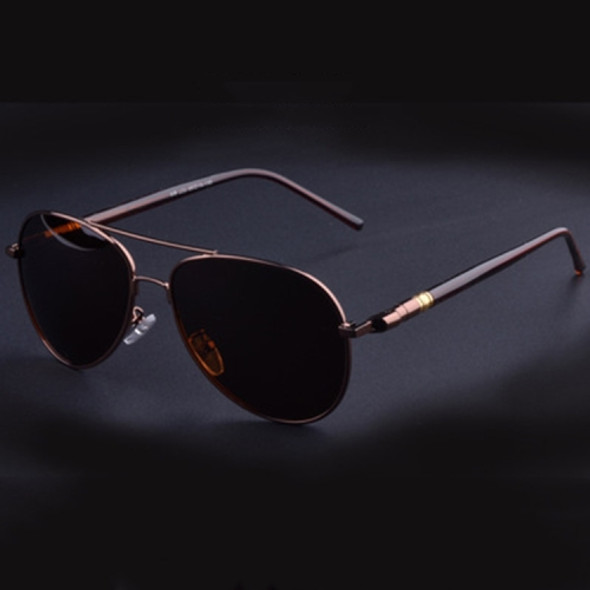 Men Oversized Aviation Metal Frame Spring Temple Polarized Sunglasses Male  Pilot Male Driving Sun Glasses(Coffee Frame )