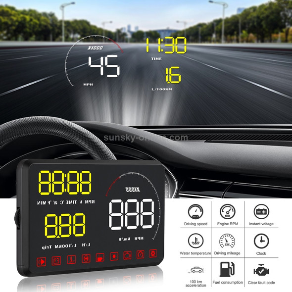 A9 5.5 inch Universal Car OBD2 HUD Vehicle-mounted Head Up Display (Yellow)
