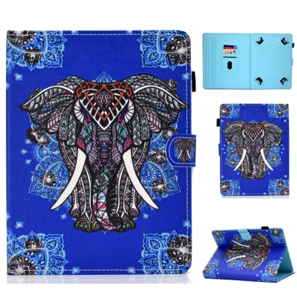 Colored Drawing Stitching Universal Horizontal Flip Leather Case, with Holder & Card Slots for 10 inch Tablet PC(Elephant)
