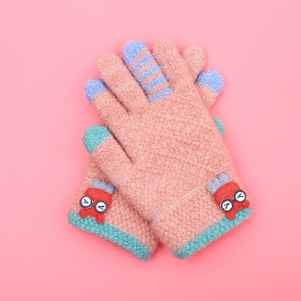 Winter Ski Gloves Cartoon Animal Knitted Wool Warm Finger Gloves Children Gloves, Size:One Size(Hide Pink)