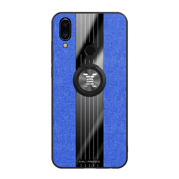 For Meizu Note 9 XINLI Stitching Cloth Texture Shockproof TPU Protective Case with Ring Holder(Blue)