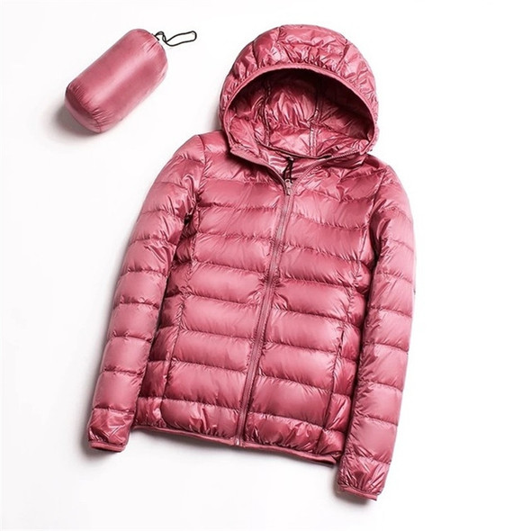 Casual Ultra Light White Duck Down Jacket Women Autumn Winter Warm Coat Hooded Parka, Size:L(Pink)