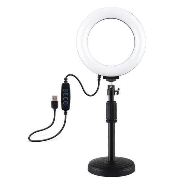 PULUZ Round Base Desktop Mount + 6.2 inch 3 Modes USB Dimmable LED Ring Vlogging Video Light, Adjustable Height: 18cm-28cm