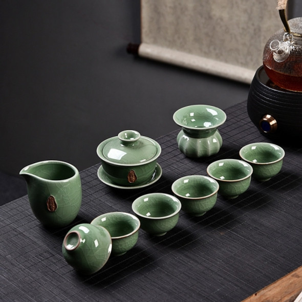 Ge Kiln Ceramic Kungfu Teaware Teacup Cover Bowl Set, Color:Green