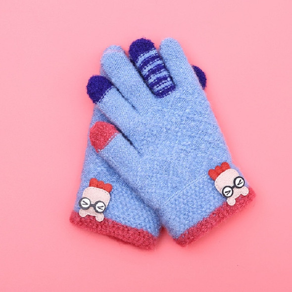 Winter Ski Gloves Cartoon Animal Knitted Wool Warm Finger Gloves Children Gloves, Size:One Size(Haze Blue)