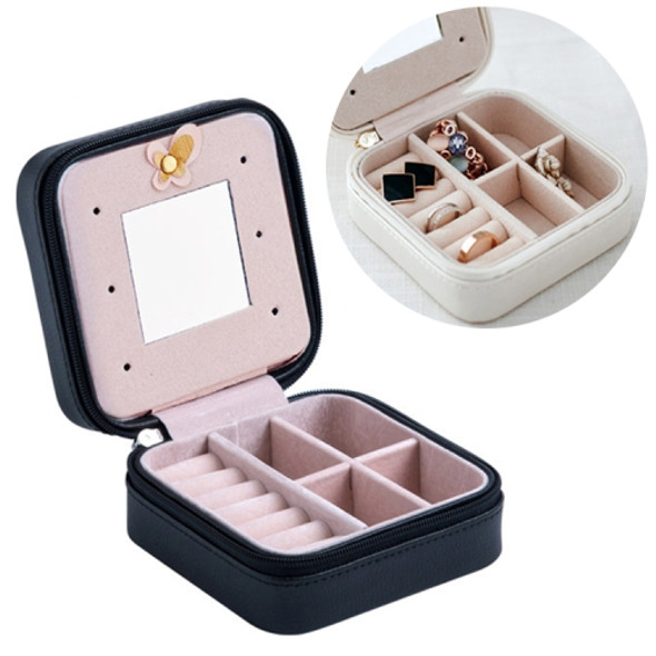 Macaron Small Jewelry Box Rings and Earrings Mirrored Travel Storage Case(Black)