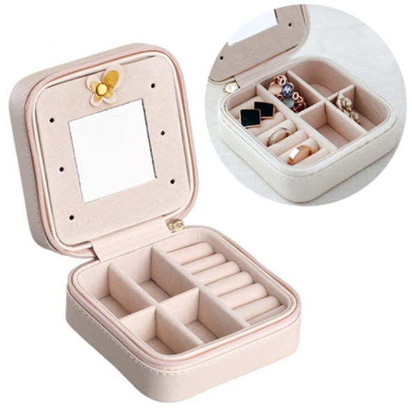 Macaron Small Jewelry Box Rings and Earrings Mirrored Travel Storage Case(Light Pink)