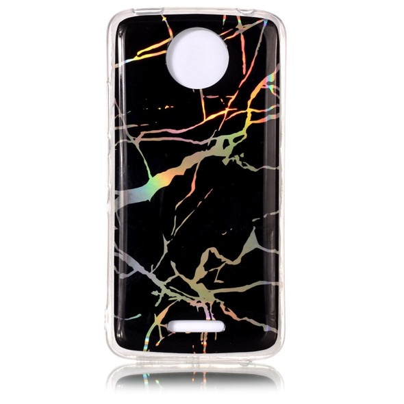 For Motorola Moto C Plus Black Gold Marble Pattern Soft TPU Protective Back Cover Case