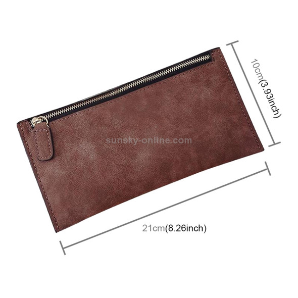 Ladies Long Wallet Simple Style Coin Purse Leather Thin Wallets(Brown)