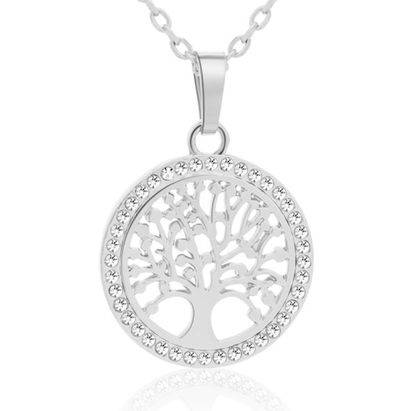 3 PCS  Tree of Life Crystal Round Small Pendant Necklace Elegant Women Jewelry Necklace(Silver)