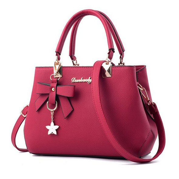 Women Luxury Tote Plum Blossom Bow Sweet Messenger Bag(Wine Red)