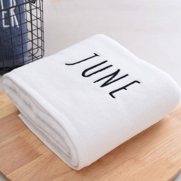 Month Embroidery Soft Absorbent Increase Thickened Adult Cotton Bath Towel, Pattern:June(White)