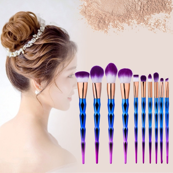 10 in 1 Diamond Style Handle Makeup Brush Cosmetic Foundation Cream Powder Blush Makeup Tool Set (Blue Purple Gradient Color)