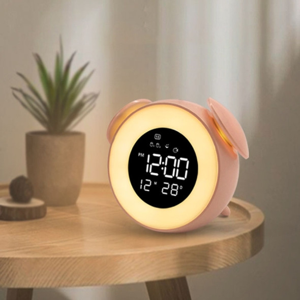 Cartoon Animal Shape Bedside Lamp Music LED Alarm Clock(Pink)