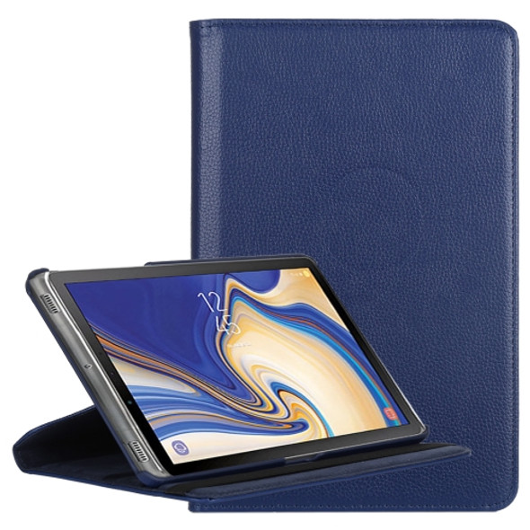 Litchi Texture Horizontal Flip 360 Degrees Rotation Leather Case for Galaxy Tab S4 10.5, with Holder (Dark Blue)