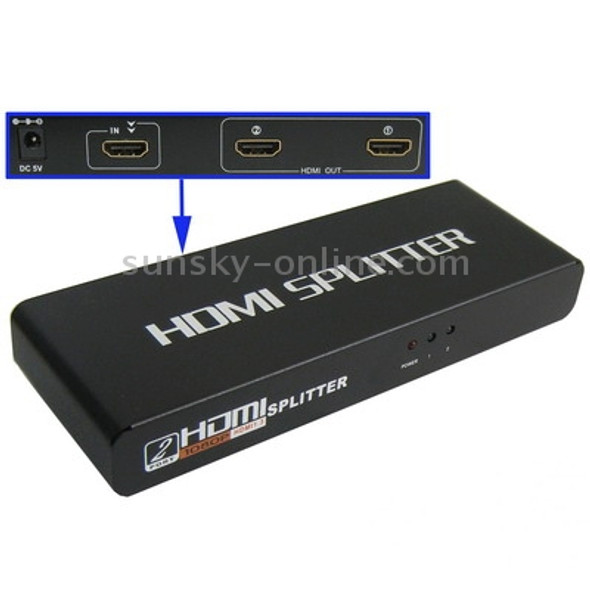 2 Ports 1080P HDMI Splitter, 1.3 Version, Support HD TV / Xbox 360 / PS3 etc(Black)