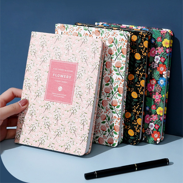 PU Leather Flower Diary Weekly Plan Cute Notepad Small Fresh Business Notebook Office Study Stationery, Size:A6(Raspberry on White)