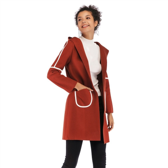 Double Pocket Long Hooded Warm Thick Woolen Coat for Women (Color:Brown Size:M)