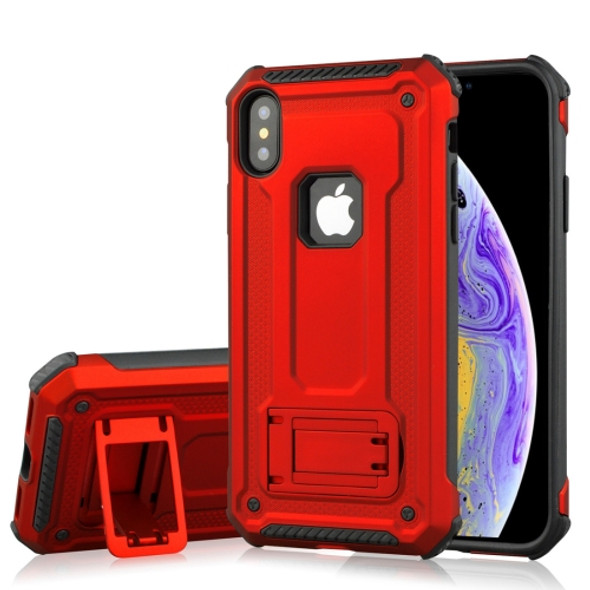 Shockproof PC + TPU Armor Protective Case for iPhone XS, with Holder (Red)