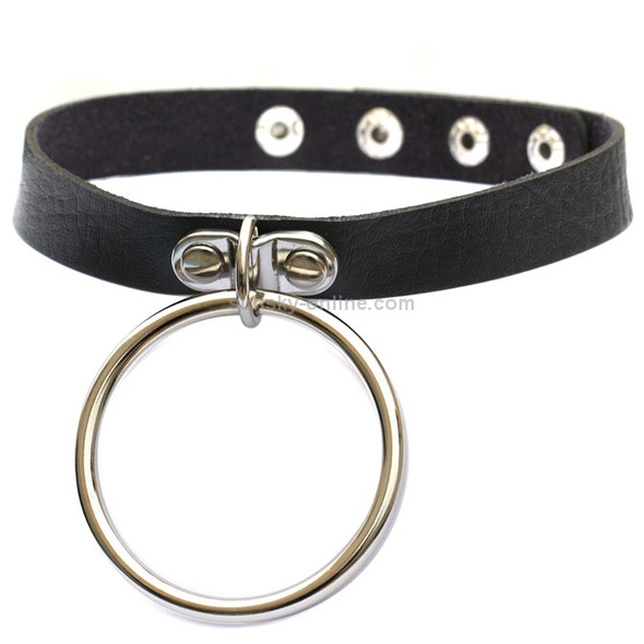 2 PCS European and American Style Punk O-shaped Big Ring Popular Leather Necklace Collar, Random Color Delivery