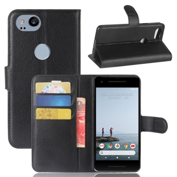 For Google Pixel 2 Litchi Texture Horizontal Flip Leather Case with Holder & Card Slots & Wallet (Black)