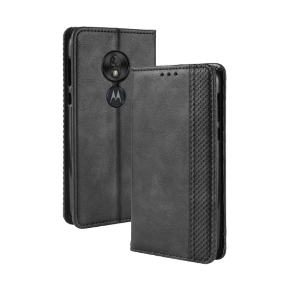 Magnetic Buckle Retro Texture Horizontal Flip Leather Case for Motorola Moto G7 Play (US Version), with Holder & Card Slots & Wallet (Black)