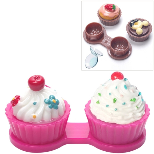 Cartoon Cute Cream Cake Glasses Double Box Contact Lenses Couple Box(Rose Red)