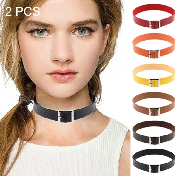 2 PCS Sweet Retro Harajuku Punk Rock Leather Collar Fashion Female Collar Bone Necklace, Random Color Delivery