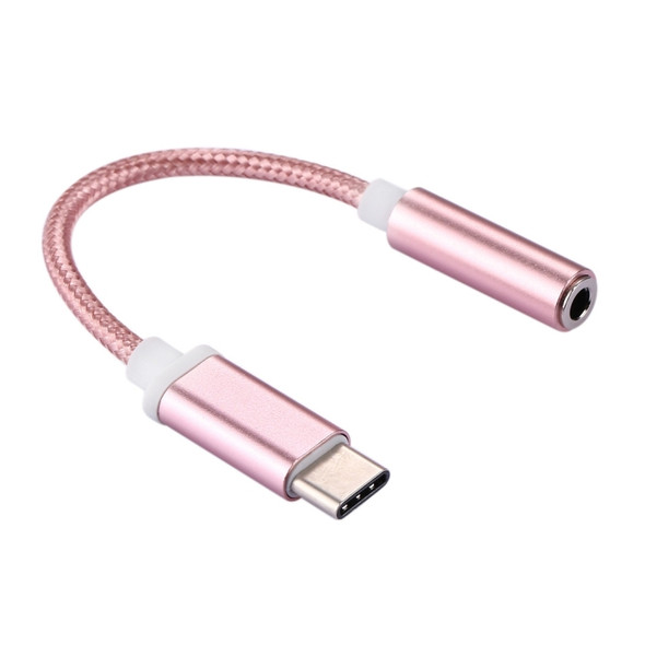 USB-C / Type-C Male to 3.5mm Female Weave Texture Audio Adapter, For Galaxy S8 & S8 + / LG G6 / Huawei P10 & P10 Plus / Oneplus 5 / Xiaomi Mi6 & Max 2 /and other Smartphones, Length: about 10cm(Rose Gold)