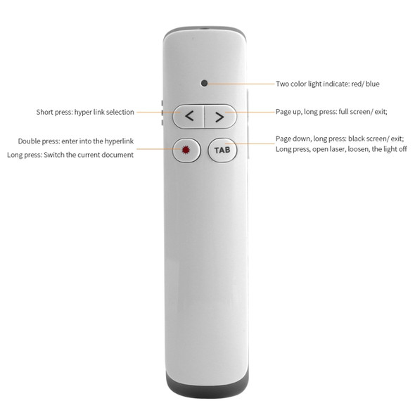 PP924 2.4GHz Portable Wireless Presenter Remote Control with Laser & Page Up / Down & Full Screen Black Screen & Hyperlink & Document Switch & Turn Up / Decrease Volume Function