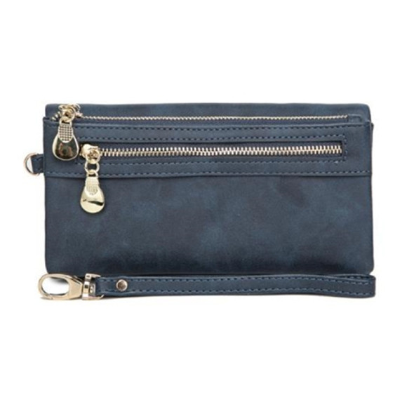 Women Long Wallet Female High Capacity Double Zippers Clutch Purse(Blue)