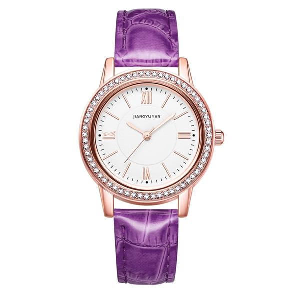 1665JIAYUYAN Fashion  Women Quartz Wrist Watch with PU Leather band and alloy watch case (Purple)