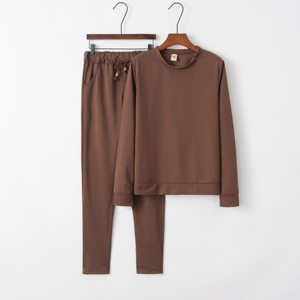 Long Sleeve Round Neck Sports T-shirt Suit (Color:Brown Size:S)