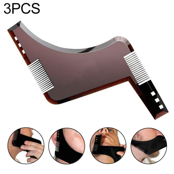 3 PCS Double-sided Beard Comb Molding Template Tool Beard Shaping Styling Tool With Inbuilt Comb(Brown)