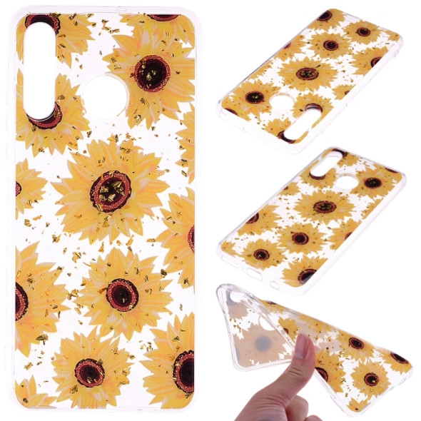 Cartoon Pattern Gold Foil Style Dropping Glue TPU Soft Protective Case for Huawei P30 Lite(Sunflower)