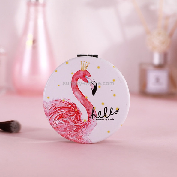 Portable Mini Princess Mirror Double-sided Glass Mirror Girl Folding Vanity Mirror(Round Flamingos)