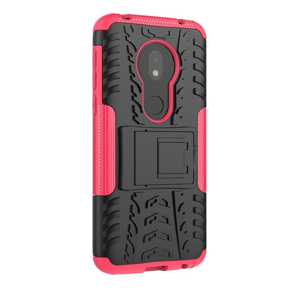 Tire Texture TPU+PC Shockproof Case for Motorola Moto G7 Play, with Holder (Pink)