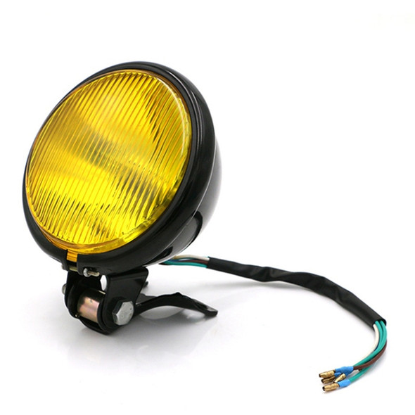 Motorcycle Black Shell Glass Retro Lamp LED Headlight Modification Accessories (Yellow)