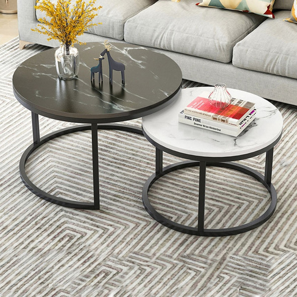 Two-in-one Coffee Table Wrought Iron Table Simple Modern Combination Small Round Table(Black Texture +White Texture)