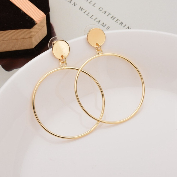 Simple Trendy Geometric Big Round Circle Earrings Women Fashion Large Hollow Drop Earrings Jewelry(Gold)