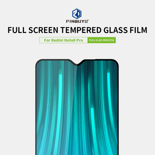 PINWUYO 9H 2.5D Full Screen Tempered Glass Film for Xiaomi RedMi Note8 Pro(Black)
